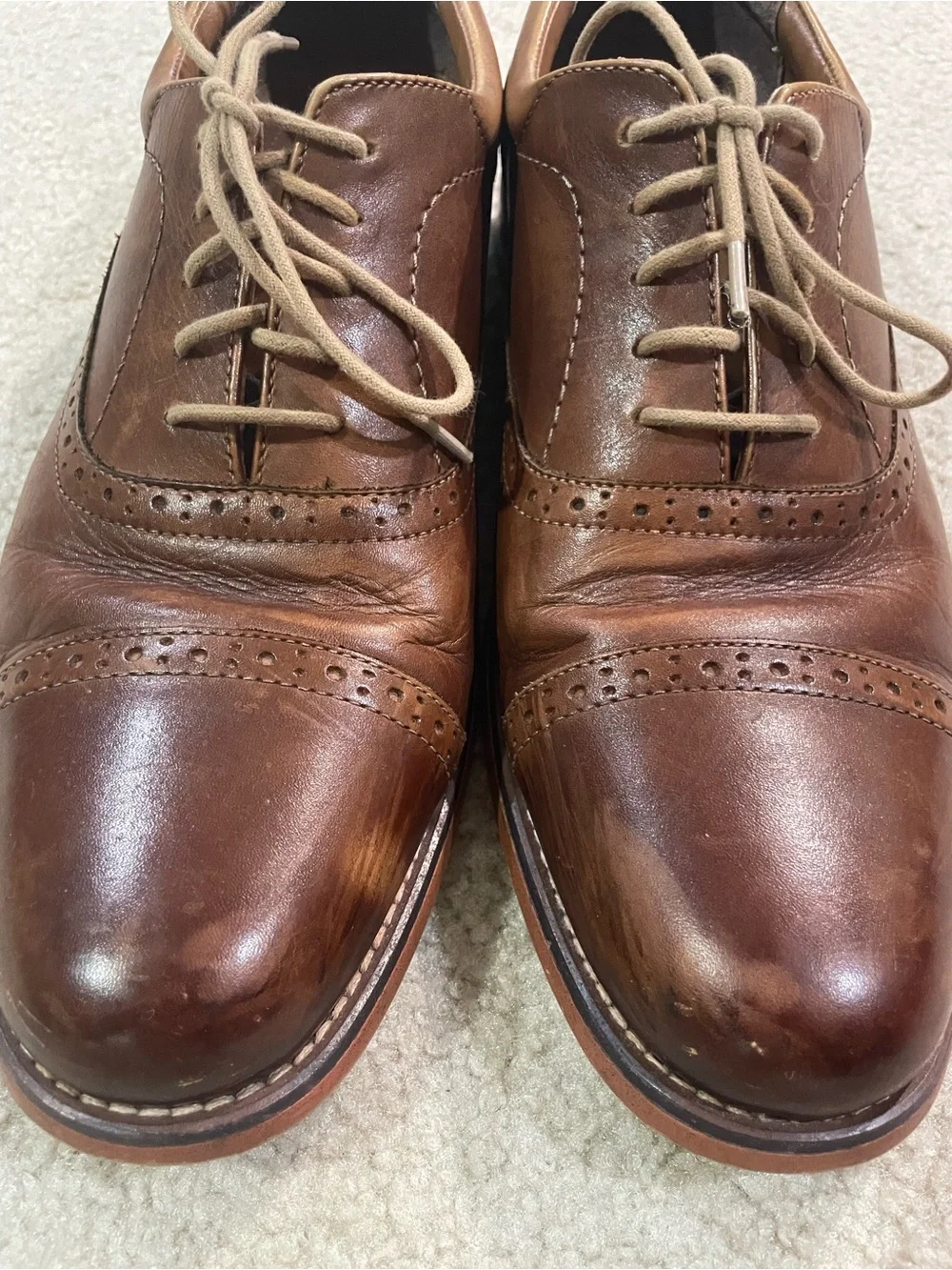 Bass Brown Leather Cap-Toe Oxfords with Tan Laces Men’s Size 11